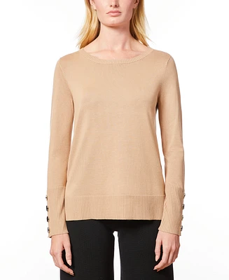 Melissa Paige Women's Fine Gauge Boat-Neck Buttoned-Cuff Sweater