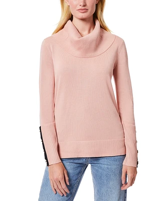 Melissa Paige Women's Contrast-Cuff Cowlneck Sweater