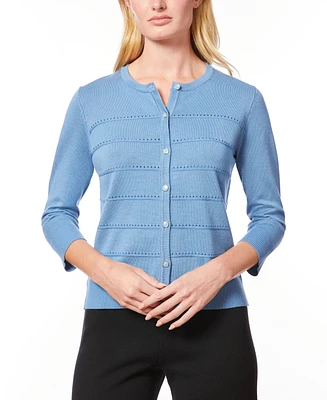 Melissa Paige Women's Pointelle-Striped Scoop-Neck Cardigan