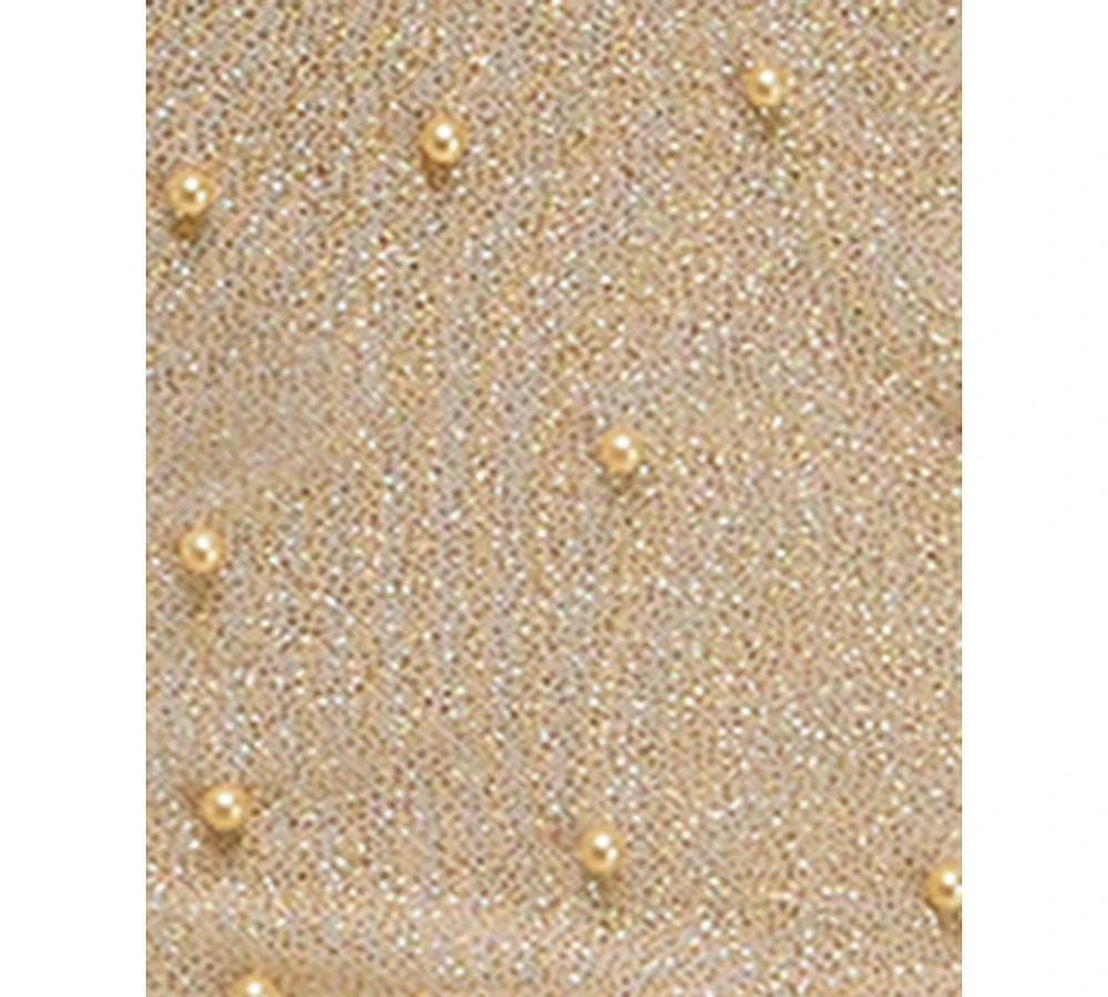 Emerald Sundae Juniors' Imitation Pearl Embellished Glitter Sleeveless Bodycon Dress