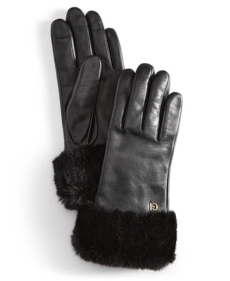 Cole Haan Women's Faux-Fur-Cuff Leather Gloves