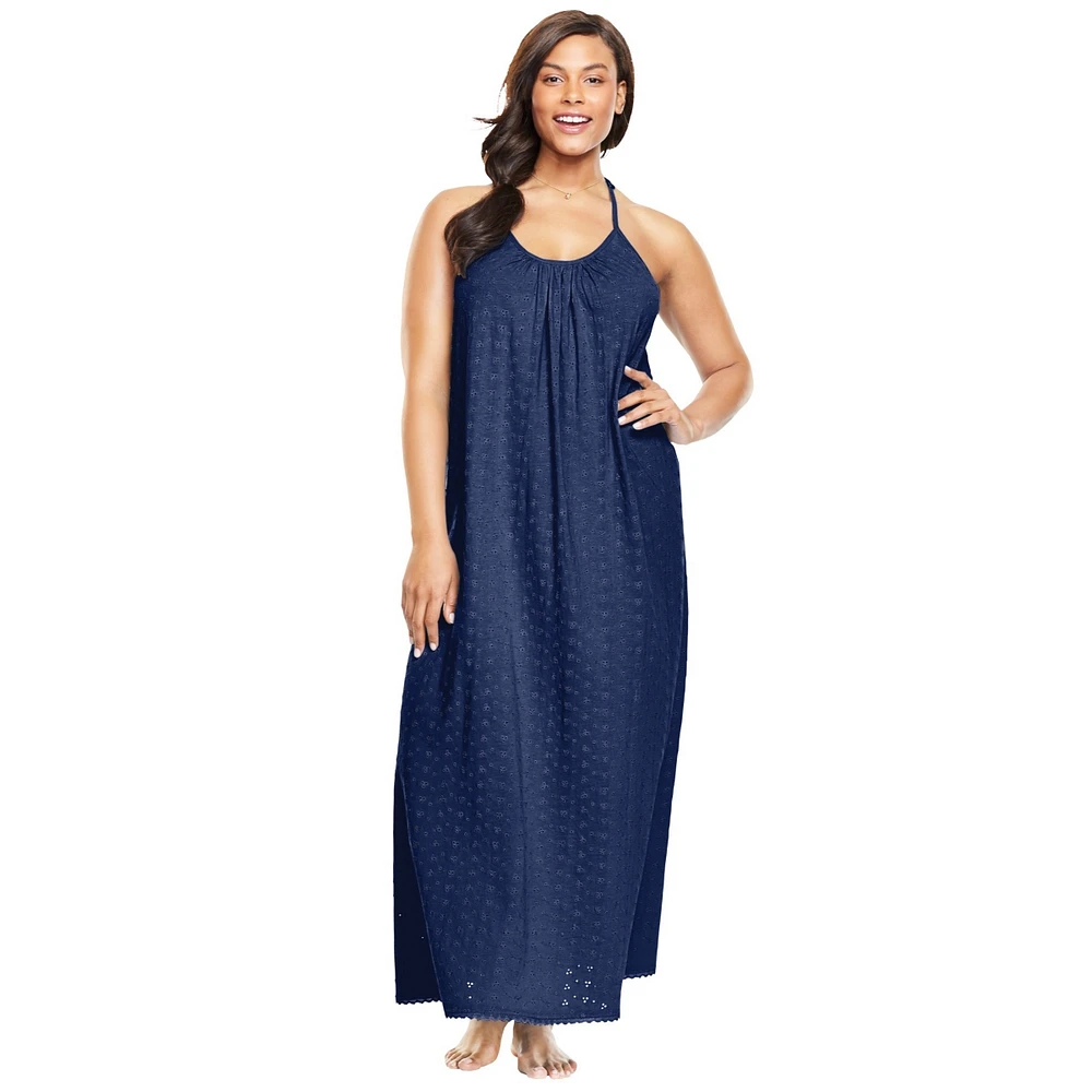 Dreams & Co. Plus Size Breezy Eyelet Knit Long Nightgown