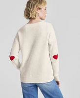 Charter Club Women's Cashmere Ribbed Heart-Embroidered V-Neck Sweater, Created for Macy's