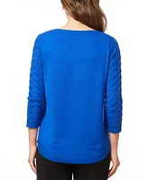 Melissa Paige Women's Wave-Knit Scoop Neck 3/4-Sleeve Sweater