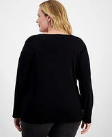 Holiday Lane Plus Embellished Cardinal Long-Sleeve Top, Created for Macy's