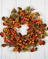 Northlight Berries and Pumpkins Artificial Fall Harvest Wreath - 24" - Orange and Green - Unlit