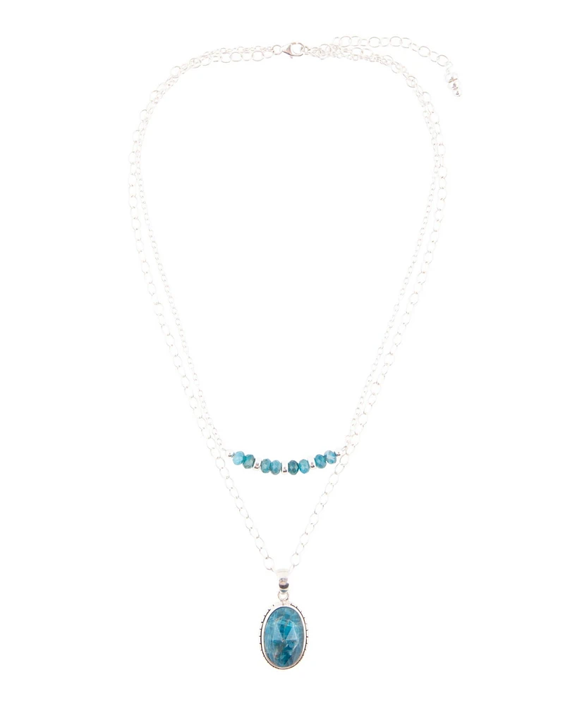 Barse Delicately Genuine Blue Apatite Oval Pendant Necklace