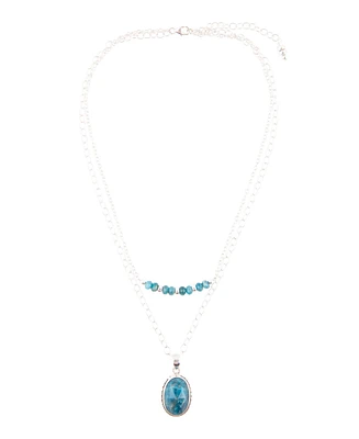 Barse Delicately Genuine Blue Apatite Oval Pendant Necklace