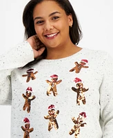 Holiday Lane Plus Sequined Gingerbread Santa Sweater, Created for Macy's