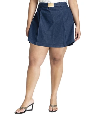 Eloquii Plus Pleat Front Denim Mini Skort