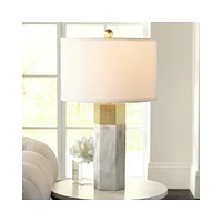 Possini Euro Design Leala Modern Accent Table Lamp 21" High Faux Marble Gold Metal Hexagonal White Drum Shade for Bedroom Living Room House Home Bedsi