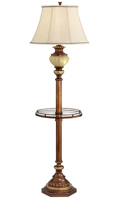 Kathy Ireland Hyde Park Rustic Vintage like Floor Lamp with Nightlight Glass Tray 65" Tall Bronze Gold Metal Pearl White Frosted Glass Fabric Bell Sha