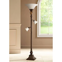 Kathy Ireland Mulholland Rustic Vintage like Tree Torchiere Floor Lamp Standing 72" Tall Bronze Tortoise Shell Font Frosted Glass Shade for Living Roo