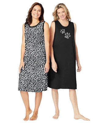 Dreams & Co. Women's Plus 2-Pack Sleeveless Sleepshirt