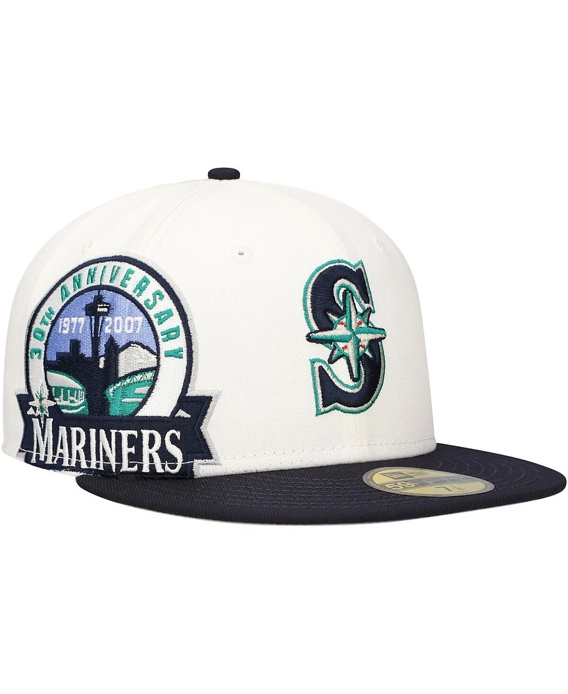 New Era Men's White/Navy Seattle Mariners Major Sidepatch 59FIFTY Fitted Hat