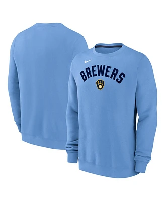 Nike Men's Light Blue Milwaukee Brewers Classic Fleece Performance Pullover Sweatshirt