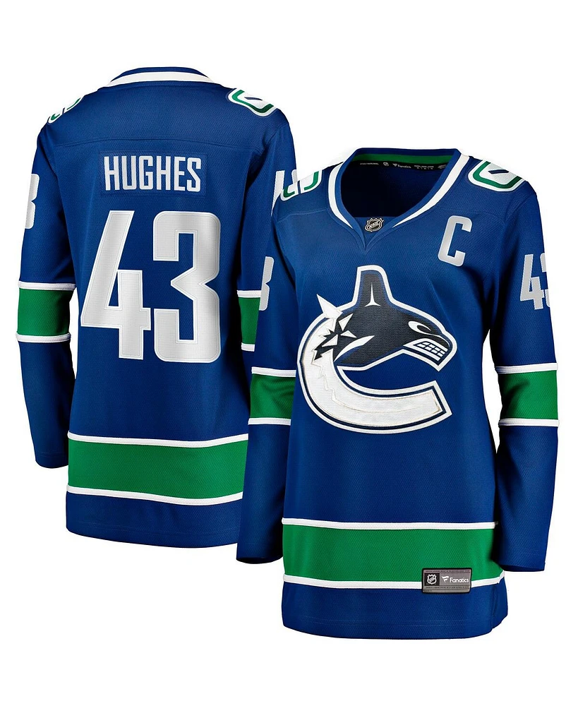 Fanatics Women's Quinn Hughes Blue Vancouver Canucks Home Breakaway Player Jersey