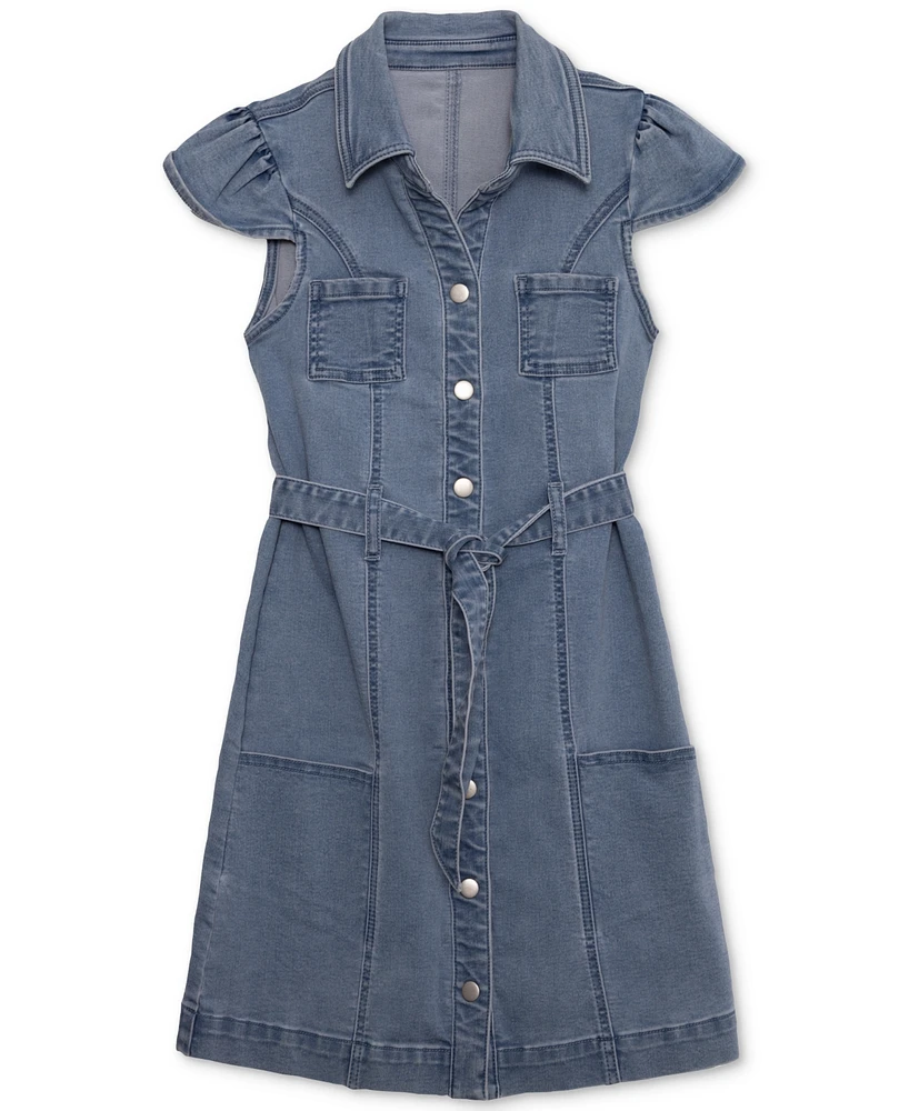 Speechless Big Girls Collared Belted Denim Dress