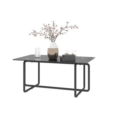 Simplie Fun Modern Tempered Glass Tea Table Coffee Table, Table For Living Room, Black