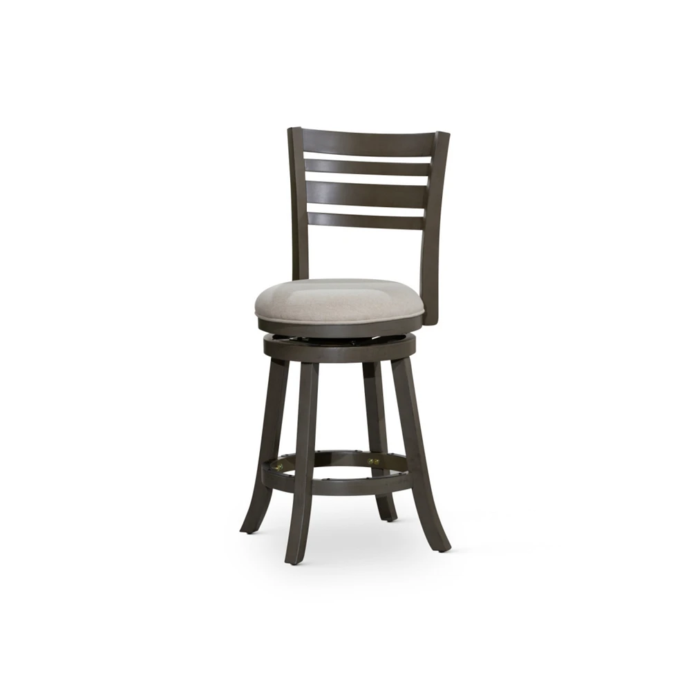 Simplie Fun 24" Counter Height Slat Back Swivel Stool, Weathered Gray Finish, Beige Fabric Seat