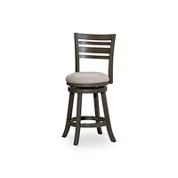 Simplie Fun 24" Counter Height Slat Back Swivel Stool, Weathered Gray Finish, Beige Fabric Seat