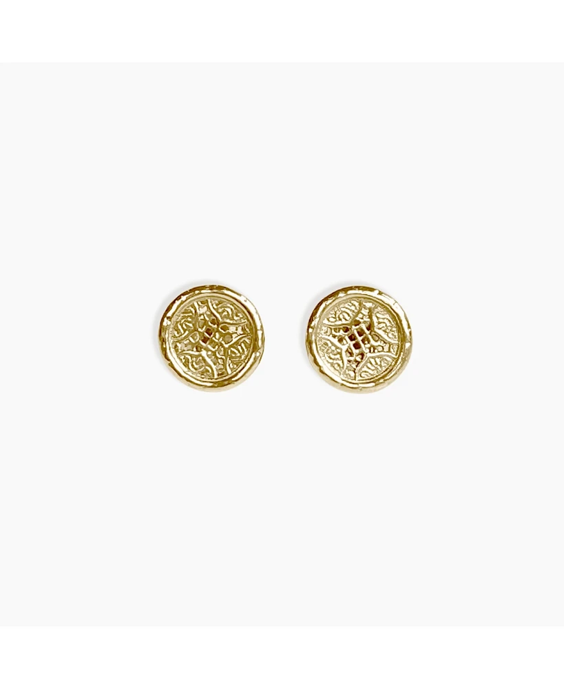 sanctuaire Round Rosette Medallion Stud Earrings 14K Solid Gold