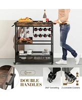 Sugift 3-Tier Industrial Buffet Serving Cart with Wine Rack