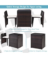 3 Pieces Cushioned Outdoor Wicker Patio Set with No Assembly Needed