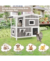 Inolait Outdoor 2-Story Wooden Feral Cat House with Escape Door