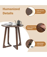 24" Round Side Table Solid Rubber Wood End Table Beside Sofa&Bed for Small Space
