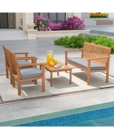 Costway 4 Pcs Patio Wood Furniture Set with Loveseat, 2 Chairs & Coffee Table for Porch