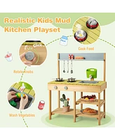 Outdoor Mud Kitchen Set, Outdoor Play Kitchen Set with Removable Water Box