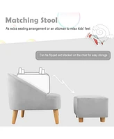 Kids Sofa Chair w/ Ottoman Toddler Single Velvet Upholstered Couch