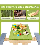 Gymax 3-in-1 Kids Picnic Table Outdoor Wooden Water Sand Table w/ Play Boxes