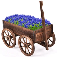 Wood Wagon Flower Planter Pot Stand W/Wheels