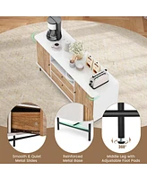 Costway Buffet Sideboard Versatile Tv Stand with Sliding Tambour Doors & 2 Storage Drawers