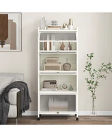 Costway 5-Tier Kitchen Baker's Rack Storage Cabinet Mobile Microwave Stand Flip-up Doors