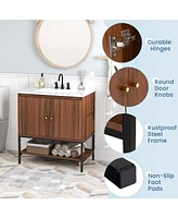 Costway 31" Bathroom Vanity Sink Combo Wooden Bathroom Storage Cabinet with Doors