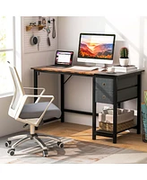 Costway 48" Home Office Desk with Storage Headphone Hook Shelf & 2 Drawers Laptop Desk