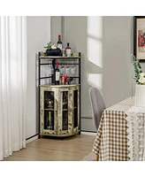 Costway Corner Bar Cabinet Industrial Liquor Wine Cabinet with Glass Holder & Mesh Doors
