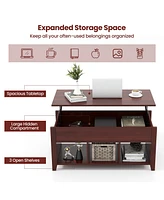Lift Top Coffee Table with Hidden Compartment and Storage Shelves