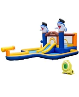 Costway Inflatable Water Slide Park Bounce House Splash Pool Water Cannon with 735W Blower