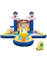 Costway Inflatable Water Slide Park Bounce House Splash Pool Water Cannon with 735W Blower