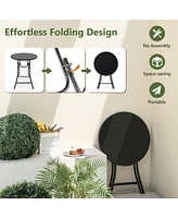 23'' Round Folding Table Outdoor Patio Bistro Table with Tempered Glass Tabletop