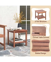 Costway Patio Acacia Wood Side Table 2-Tier Square End Table Porch Poolside