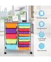 Costway 15 Drawer Rolling Storage Cart Storage Rolling Carts Drawers - Assorted Pre