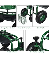 Costway Garden Cart Rolling Work Seat w/ Tool Tray Basket