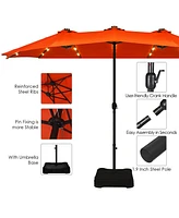 Costway 15Ft Patio Double-Sided Solar Led Market Umbrella Crank Base