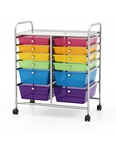 Costway 12-Drawer Rolling Storage Cart Organizer with 2 Sizes Plastic Drawers