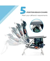 Gymax 2-Pack Folding Backpack Beach Chair Table Set 5-Position Outdoor Reclining Chair